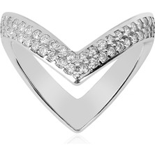 Emiliano Jewellery Zirkon Taşlı Gümüş Rengi Kaplama V Şekilli Gümüş Yüzük
