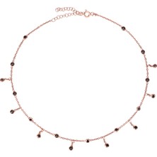 Emiliano Jewellery Siyah Taşlı Pırlanta Montür Rose Altın Kaplama Choker Gümüş Kolye