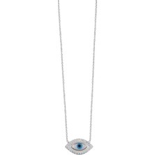 Emiliano Jewellery Zirkon Taşlı Gümüş Rengi Kaplamalı Göz Gümüş Kolye