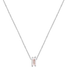 Emiliano Jewellery Zirkon Taşlı Gümüş Rengi Kaplamalı Kare Tektaş Gümüş Kolye