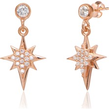 Emiliano Jewellery Zirkon Taşlı Rose Altın Kaplama Sallantılı Kutup Yıldızı Gümüş Küpe