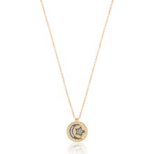Emiliano Jewellery Zirkon Taşlı Altın Kaplamalı Ay Yıldız Gümüş Kolye
