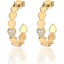 Emiliano Jewellery Zirkon Taşlı Altın Kaplamalı Kalp Desenli Gümüş Küpe