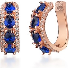 Emiliano Jewellery Lacivert Zirkon Taşlı Rose Altın Kaplama Kıkırdak Gümüş Küpe