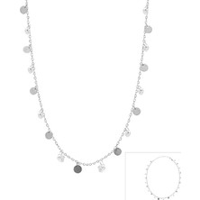 Emiliano Jewellery Zirkon Taşlı Gümüş Rengi Kaplamalı Sallantılı Pullu Taşlı Gümüş Kolye