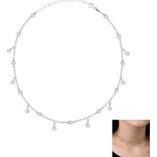 Emiliano Jewellery Emılıano Jewellery Zirkon Taşlı Pırlanta Montür Gümüş Rengi Kaplama Choker Gümüş Kolye