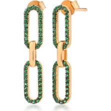 Emiliano Jewellery Zirkon Taşlı Altın Kaplamalı Sallantılı Geometrik Şekilli Gümüş Küpe