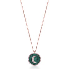 Emiliano Jewellery Zirkon Taşlı Rose Altın Kaplamalı Sedefli Ay Gümüş Kolye