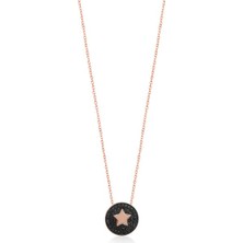 Emiliano Jewellery Siyah Taşlı Rose Altın Kaplamalı Yıldız Gümüş Kolye
