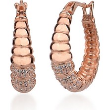 Emiliano Jewellery Zirkon Taşlı Rose Altın Kaplamalı Halka Gümüş Küpe