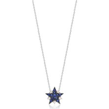 Emiliano Jewellery Lacivert Taşlı Gümüş Rengi Kaplamalı Yıldız Gümüş Kolye