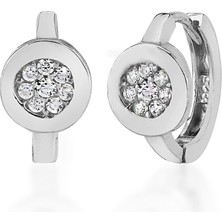 Emiliano Jewellery Zirkon Taşlı Gümüş Rengi Kaplamalı Halka Gümüş Küpe