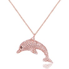 Emiliano Jewellery Zirkon Taşlı Pırlanta Montür Rose Altın Kaplama Balık Figürlü Gümüş Kolye
