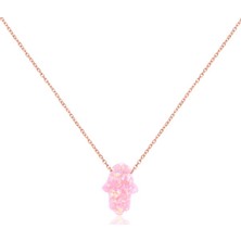 Emiliano Jewellery Emılıano Jewellery Rose Altın Kaplama Pembe Opal Taşlı El Desenli Gümüş Kolye