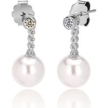 Emiliano Jewellery Zirkon Taşlı Gümüş Kaplamalı Sallantılı Inci Gümüş Küpe