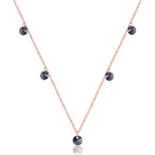 Emiliano Jewellery Siyah Zirkon Taşlı Rose Altın Kaplamalı Gümüş Kolye