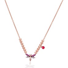 Emiliano Jewellery Zirkon Taşlı Rose Altın Kaplamalı Toplu Yusufçuk Gümüş Kolye