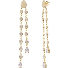 Emiliano Jewellery Zirkon Taşlı Altın Kaplama Sallantılı Damla Gümüş Küpe