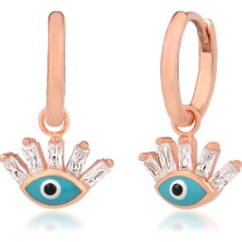 Emiliano Jewellery Zirkon Taşlı Rose Altın Kaplamalı Turkuaz Mineli Göz Gümüş Küpe