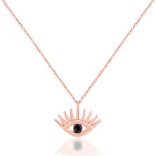 Emiliano Jewellery Siyah Taşlı Göz Figürlü Rose Altın Kaplama Gümüş Kolye