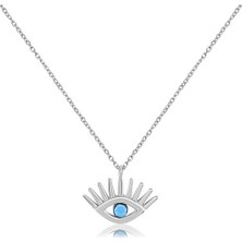 Emiliano Jewellery Emılıano Jewellery Turkuaz Taşlı Göz Figürlü Gümüş Rengi Kaplama Gümüş Kolye