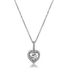 Emiliano Jewellery Zirkon Taşlı Siyah Rodium Kaplama Kalp Desenli Gümüş Kolye