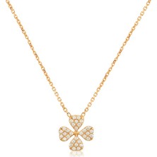 Emiliano Jewellery Emılıano Jewellery Zirkon Taşlı Pırlanta Montür Altın Kaplama Yonca Gümüş Kolye