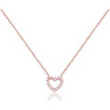 Emiliano Jewellery Emılıano Jewellery Zirkon Taşlı Pırlanta Montür Kalp Desenli Rose Altın Kaplama Gümüş Kolye