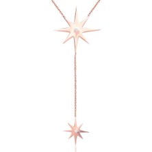 Emiliano Jewellery Emılıano Jewellery Zirkon Taşlı Pırlanta Montür Rose Altın Kaplama Kutup Yıldızı Gümüş Kolye