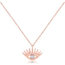 Emiliano Jewellery Emılıano Jewellery Zirkon Taşlı Göz Figürlü Rose Altın Kaplama Gümüş Kolye