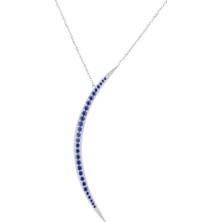 Emiliano Jewellery Mavi Taşlı Gümüş Rengi Kaplama Büyük Taşlı Ay Gümüş Kolye