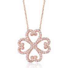 Emiliano Jewellery Emılıano Jewellery Zirkon Taşlı Pırlanta Montür Kalp Desenli Çiçek Rose Altın Kaplama Gümüş Kolye