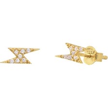 Emiliano Jewellery Zirkon Taşlı Altın Kaplamalı Yıldırım Desenli Gümüş Küpe