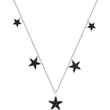 Emiliano Jewellery Zirkon Taşlı Pırlanta Montür Gümüş Rengi Kaplama 5 Li Yıldız Gümüş Kolye