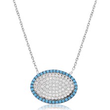 Emiliano Jewellery Zirkon Taşlı Pırlanta Montür Gümüş Rengi Kaplama Elips Gümüş Kolye