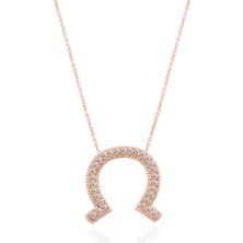Emiliano Jewellery Zirkon Taşlı Rose Altın Kaplamalı Nal Gümüş Kolye