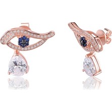 Emiliano Jewellery Zirkon Taşlı Rose Altın Kaplamalı  Damla Taşlı Göz Gümüş Küpe