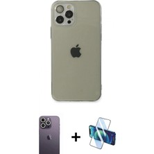 Pileli Store Pilelistore™ iPhone 12 Pro Kılıf Ahenk Doku - Siyah 3D Antistatik Seramik Nano Ekran Koruyucu + Neon Fosforlu Kamera Lens - Bz