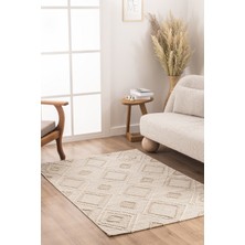 Koza Halı Alba Krem Bej Tozumaz Geometrik Halı Yolluk Salon Koridor Balkon Teras Oturma Odası Halısı 19246A, 60 x 100