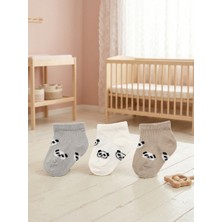 Karamila 3'lü Panda Bebek Kısa Çorap / Unisex Pamuklu Burun Dikişsiz