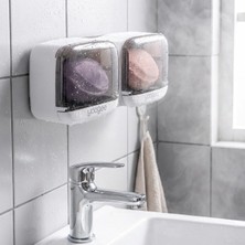 Hereveoyuncak Duvara Monte Ikili Kapaklı Plastik Katı Sabunluk Organizer – Banyo & Mutfak Için Yapışkanlı Saabun Kutusu ve Düzenleyici