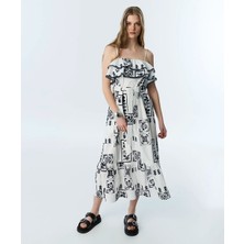 Twist Kontrast Nakışlı Volanlı Elbise TS1260002298018
