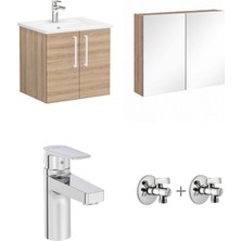 Vitra Rootflat Lavabo Dolap Seti 60 cm Doğal Meşe(Batarya Ara Musluklar Dahil)