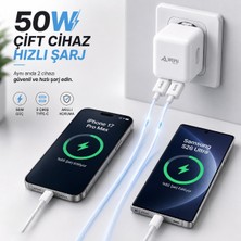 Powerfox With Wopu 50W Süper Hızlı Şarj Adaptörü Çift Type-C Pd Destekli Laptop Telefon Tablet Uyumlu Şarj Seti
