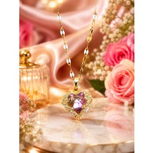 Lia Charm Sevgiliye Hediye 14 Ayar Altın Kaplama Okyanusun Kalbi Kolye Zirkon Taşlı 316L Çelik Dudak Zincir
