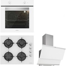 Silverline Beyaz Cam Ankastre Set BO65E1W01 - CS5349W01 - 3420 Classy 4 Gözlü Ocak ve Fırın