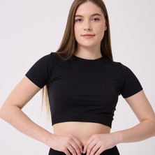 Forever More Kadın Kısa Kollu Esnek Basic Crop T-Shirt