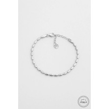 So CHIC Minimal İtalyan 18 Ayar Beyaz Altın Kaplama 19 Cm Gümüş Bileklik