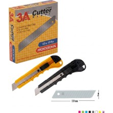 Ark 3A Profesyonel Maket Bıçağı ve 18 mm Yedek Bıçak Seti Karışık Renk 2 Adet Maket Bıçağı 10'lu Yedek Bıçak