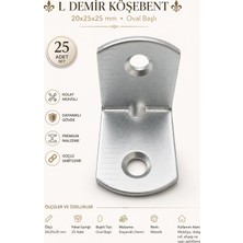 Nzb 25 Adet Set L Demir Köşebent 20X25X25 mm Oval Başlı Güçlü Sabitleme Demiri Vida Dahil Montaj Aparatı